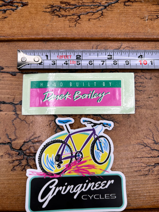 Rocky Mountain Hand Built By Derek Bailey Green and Pink Decal