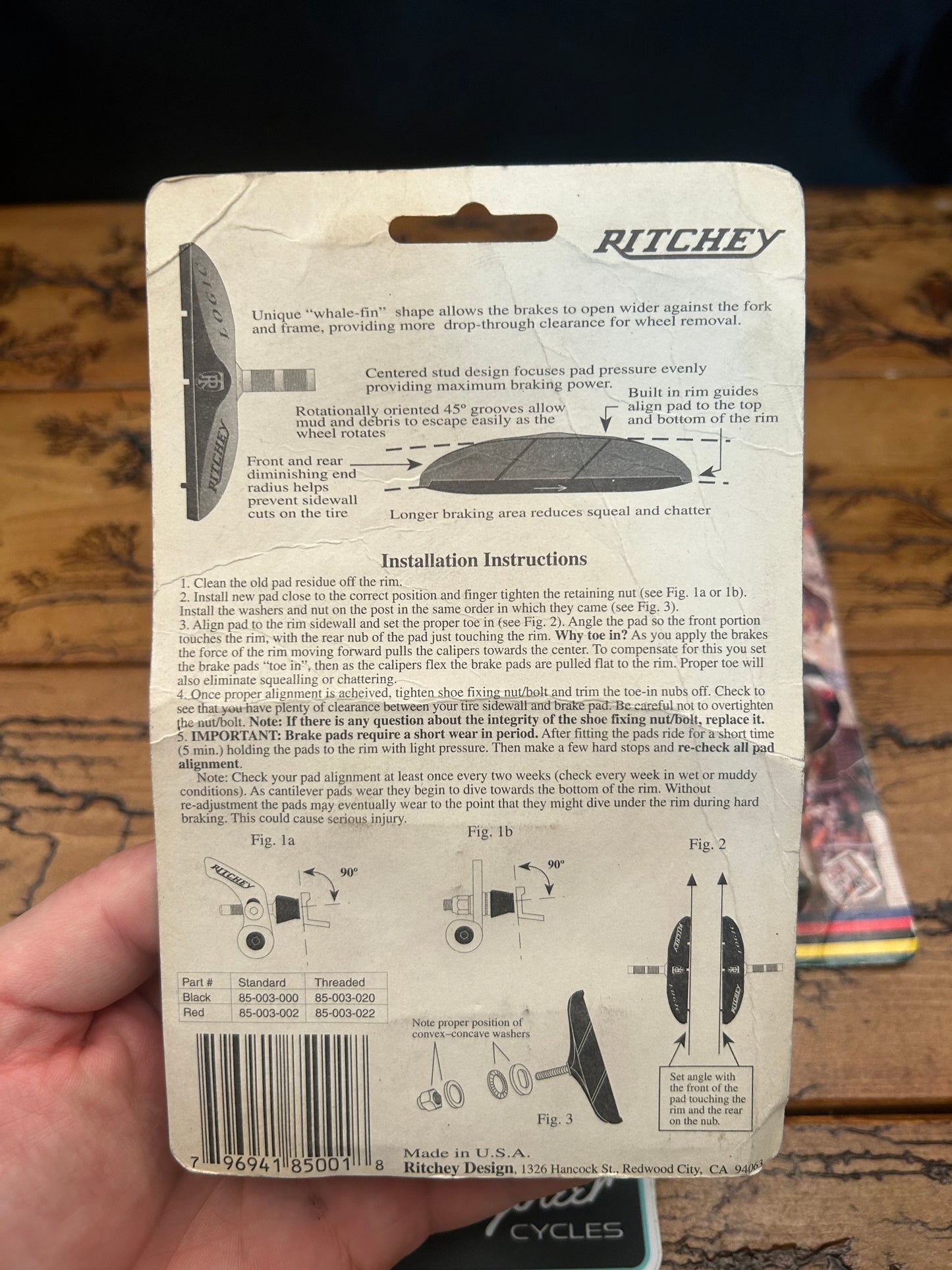 Ritchey Logic World Champion Cantilever Threaded Brake Pads Set of 4 NOS