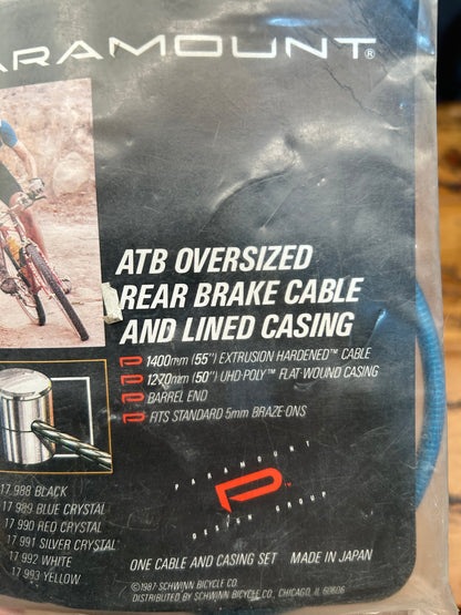 Paramount ATB Oversized Rear Brake Cable and Lined Casing Blue Crystal NOS