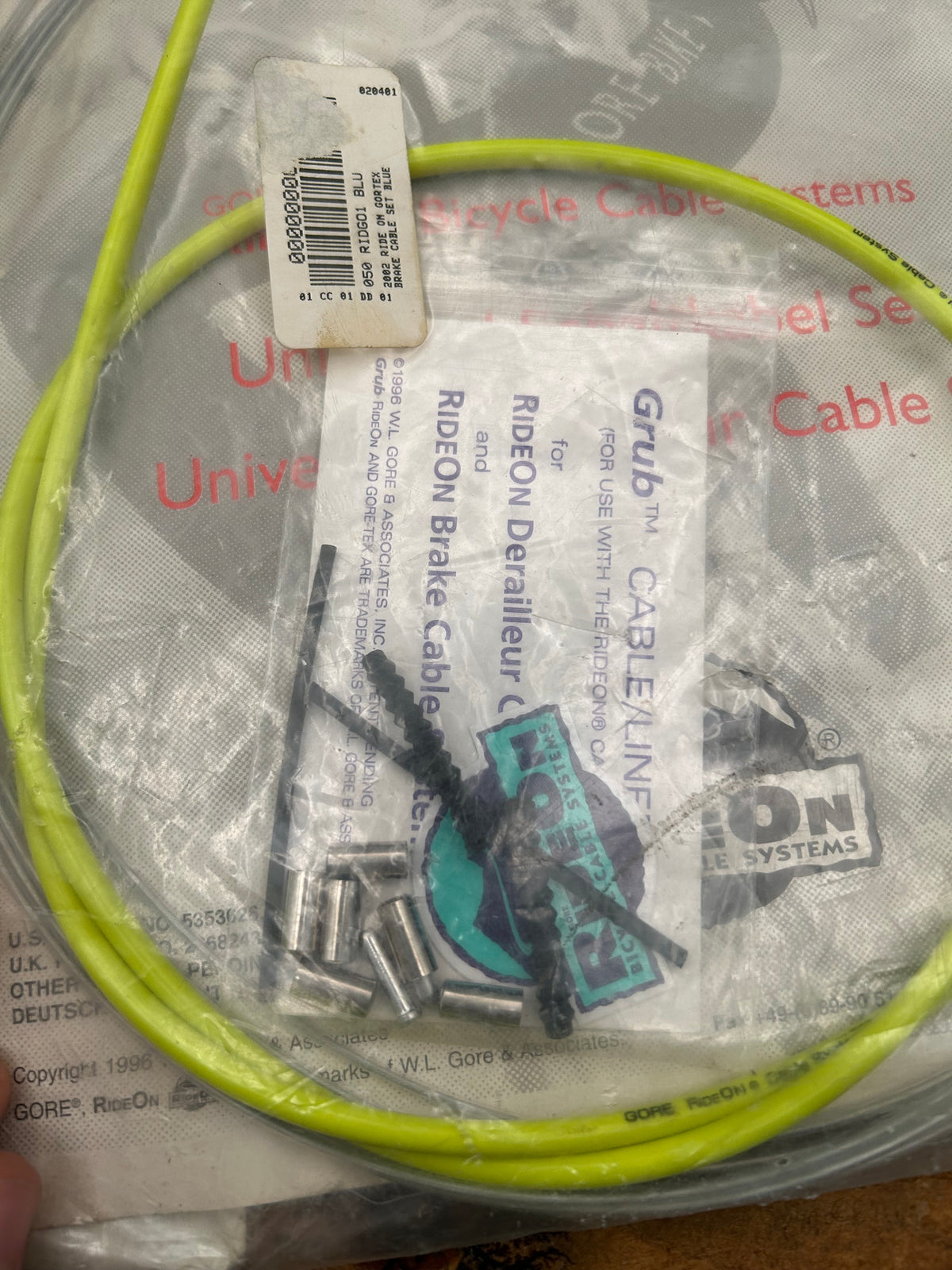 Gore Ride On Universal Mountain Derailleur Cable Set With Neon Yellow Housing NOS