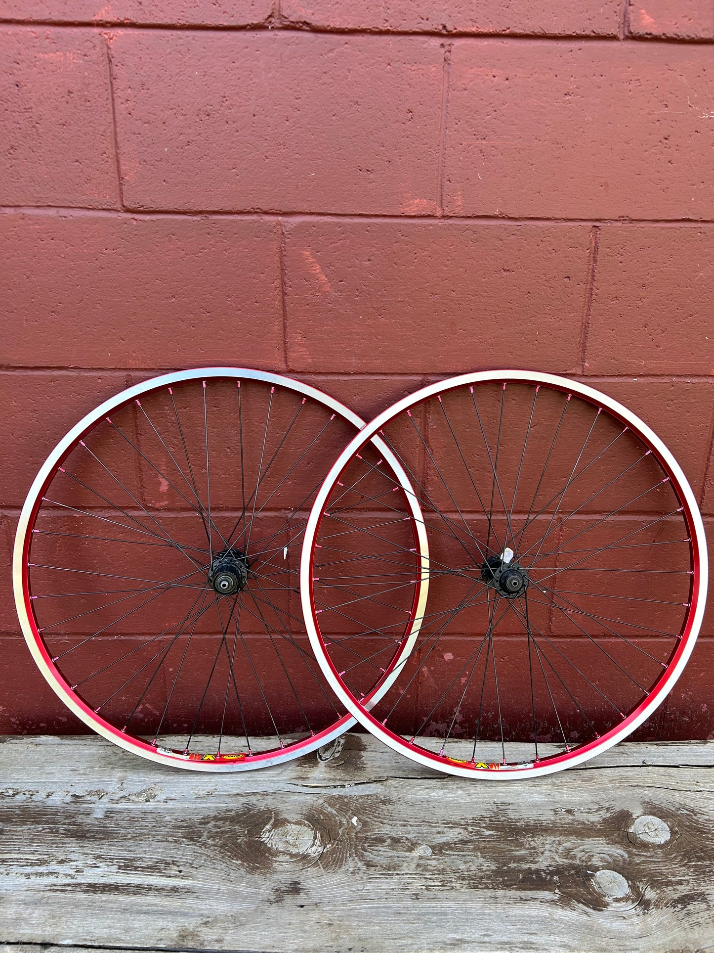 Mavic X517 Red Anodized Shimano Deore XT M752 26" Wheelset NOS