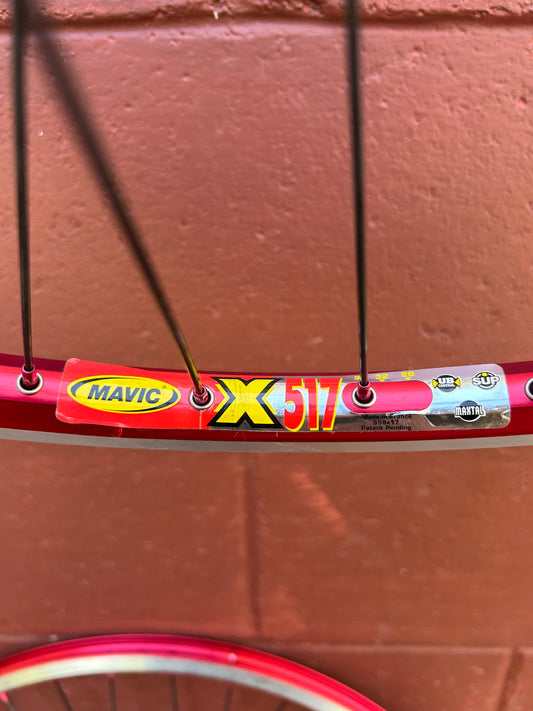 Mavic X517 Red Anodized Shimano Deore XT M752 26" Wheelset NOS