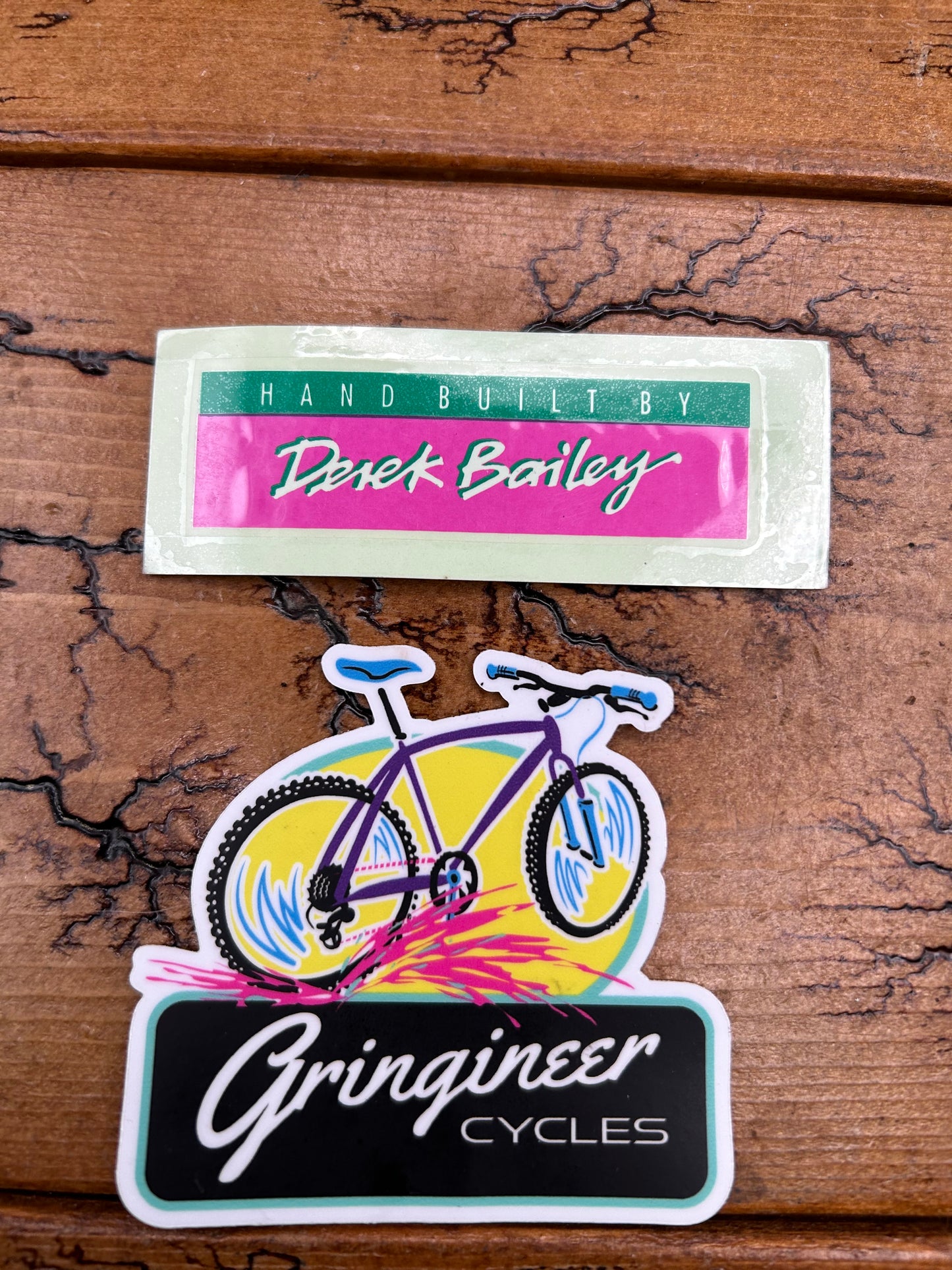 Rocky Mountain Hand Built By Derek Bailey Green and Pink Decal