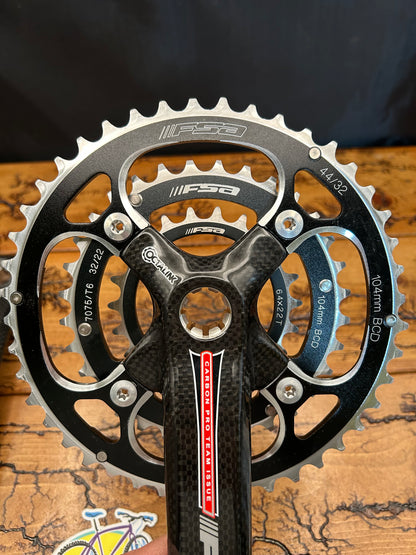 FSA Team Issue Carbon ATB 44/32/22 9 Speed 170mm Carbon Crankset NOS