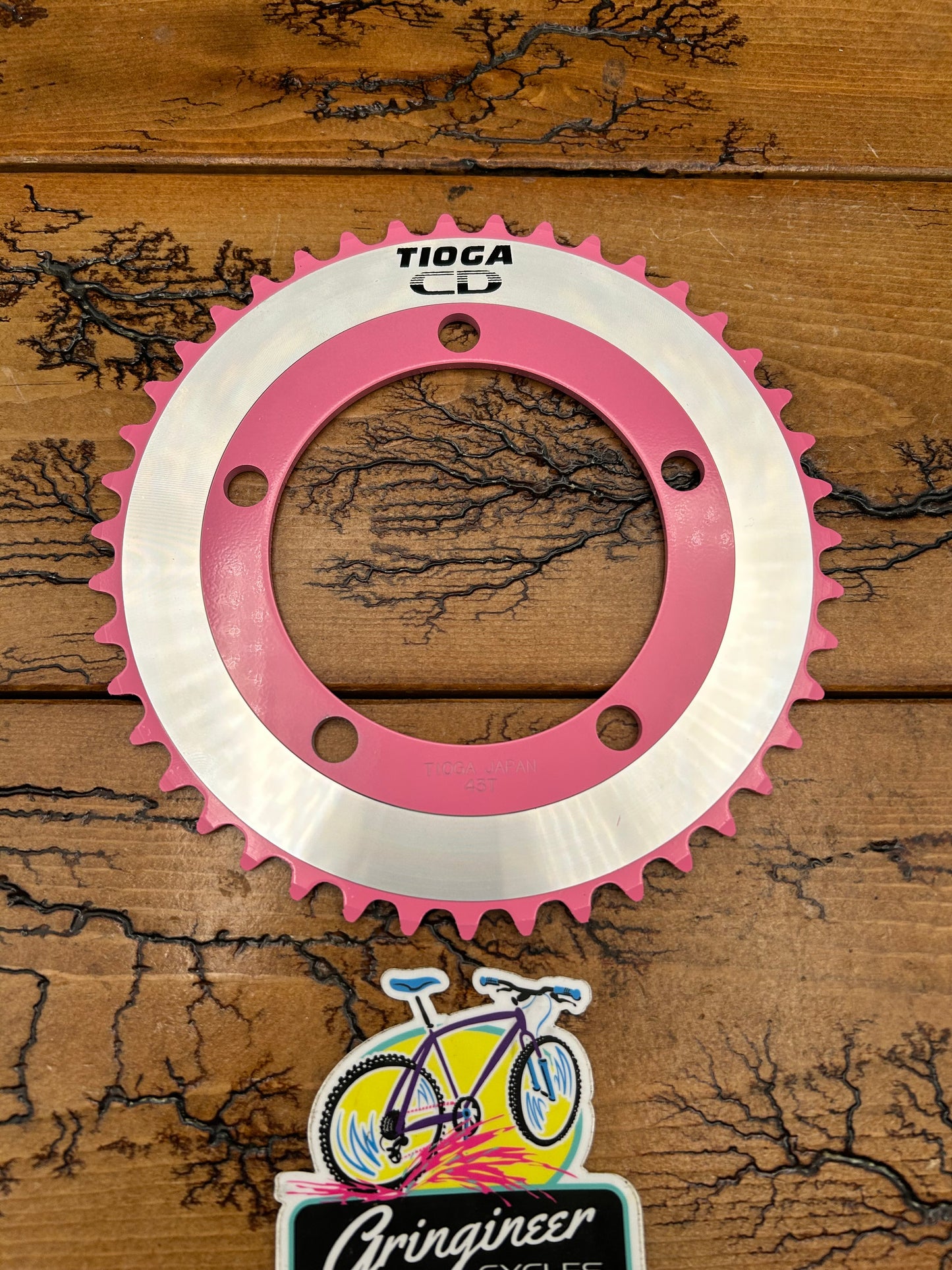 Tioga CD CR-1 43 Tooth Pink and Silver 100 BCD Chainring NOS