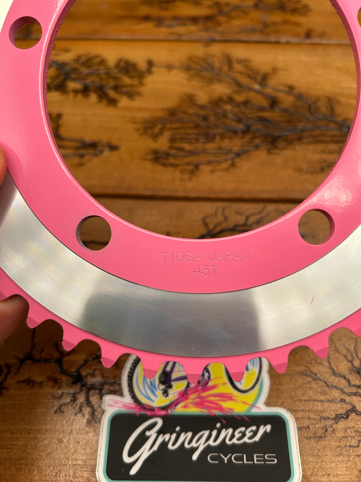 Tioga CD CR-1 43 Tooth Pink and Silver 100 BCD Chainring NOS