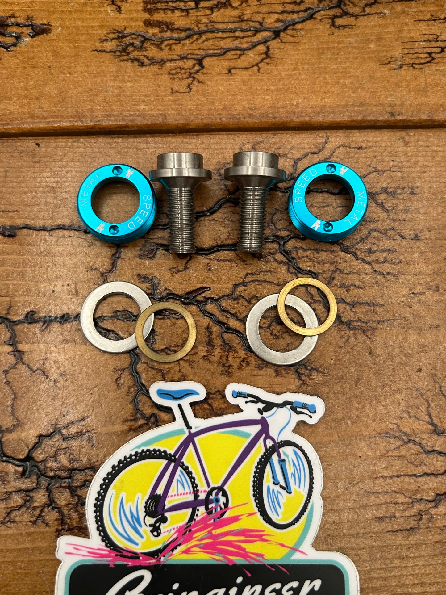 Speed Metal Racing Turquoise Anodized Titanium Self Extracting Crank Bolts NOS
