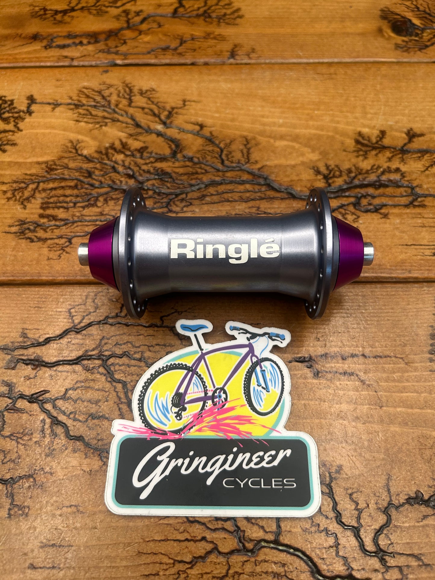 Ringle Super Bubba 32 Hole Gray With Purple End Caps Front Hub