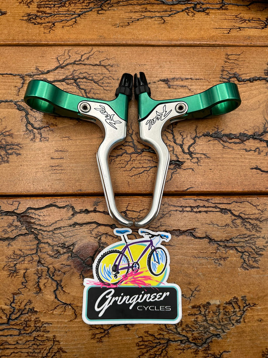 Real Design Silver and Green Brake Levers