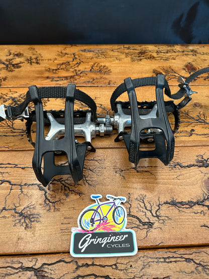 Sakae MTP-126 Pedals With Specialized Plastic Toe Cages And Straps
